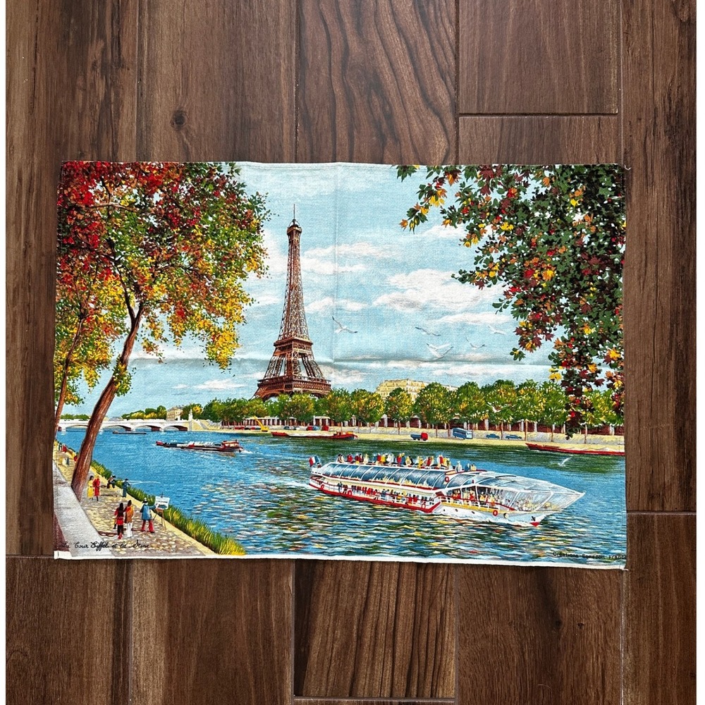 Creations Sonecott France Vintage Eiffel Tower Seine River Tea Towel